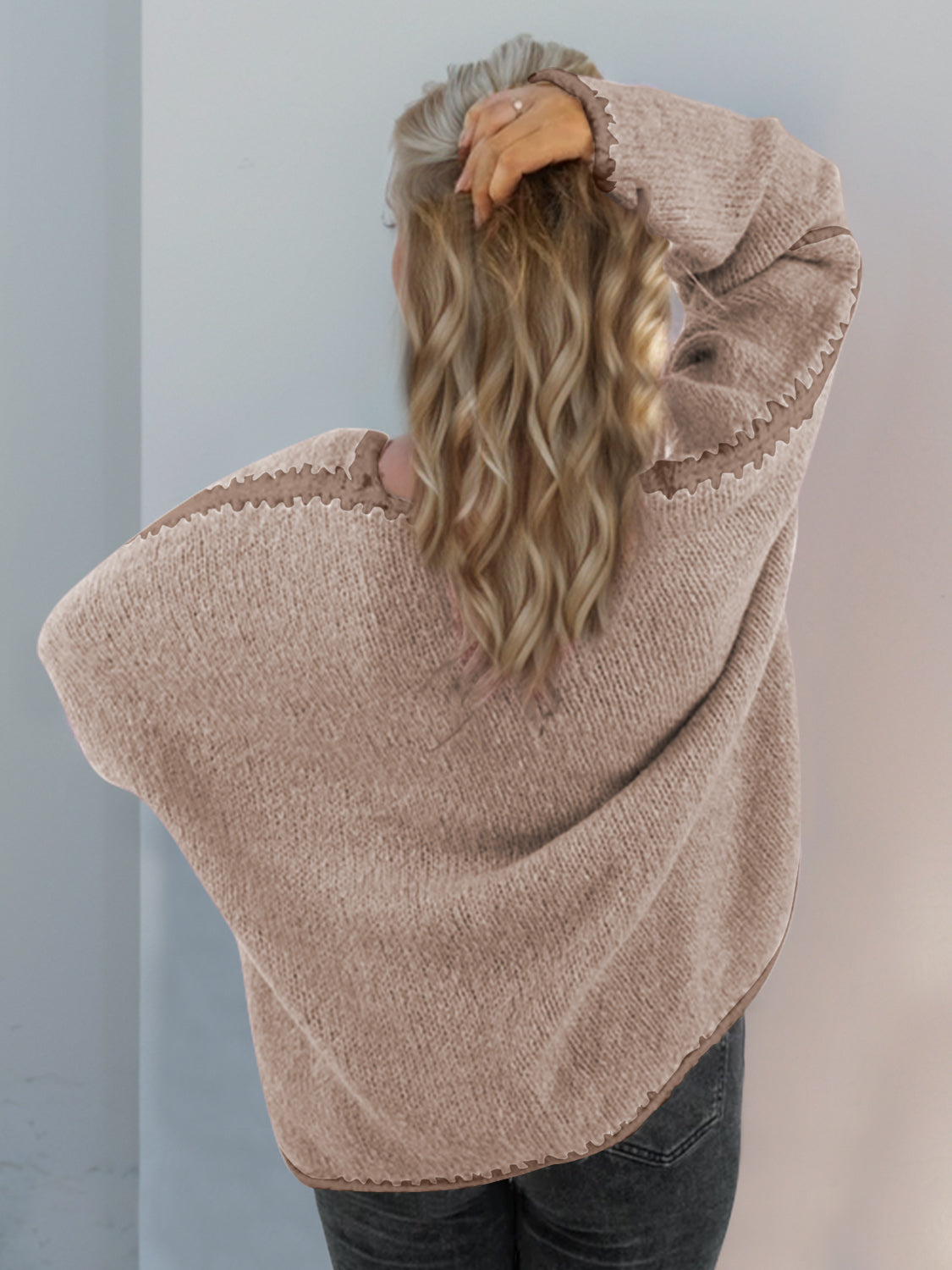 Back To School Sweater - Double Take Contrast Open Front Dropped Shoulder Cardigan
