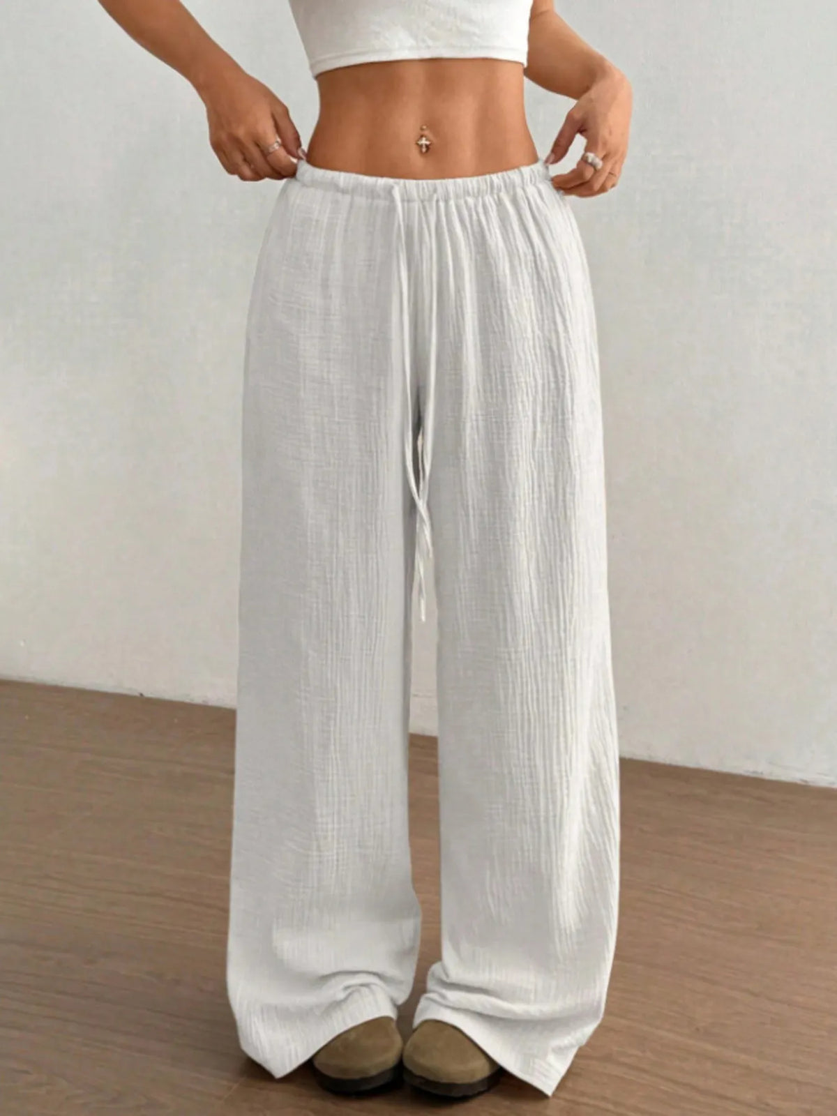 Wide Leg Drawstring Casual Pants