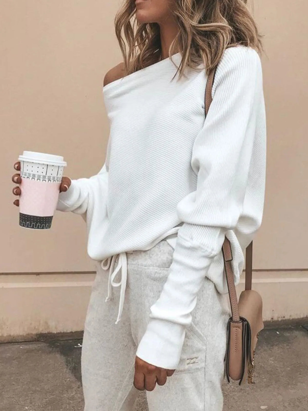 Single Shoulder Ribbed Knit Top