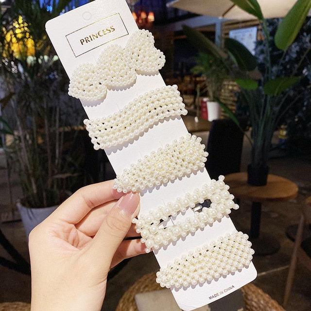 5/8PCS/Set Women Girls Elegant Imitation Pearls Geometric Hairpins Sweet Hair Ornament Clips Barrettes Gorgeous Fashion Hair Accessories For Women