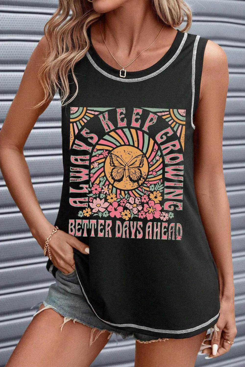 Graphic Round Neck Tank Top for Women - Comfortable Fit