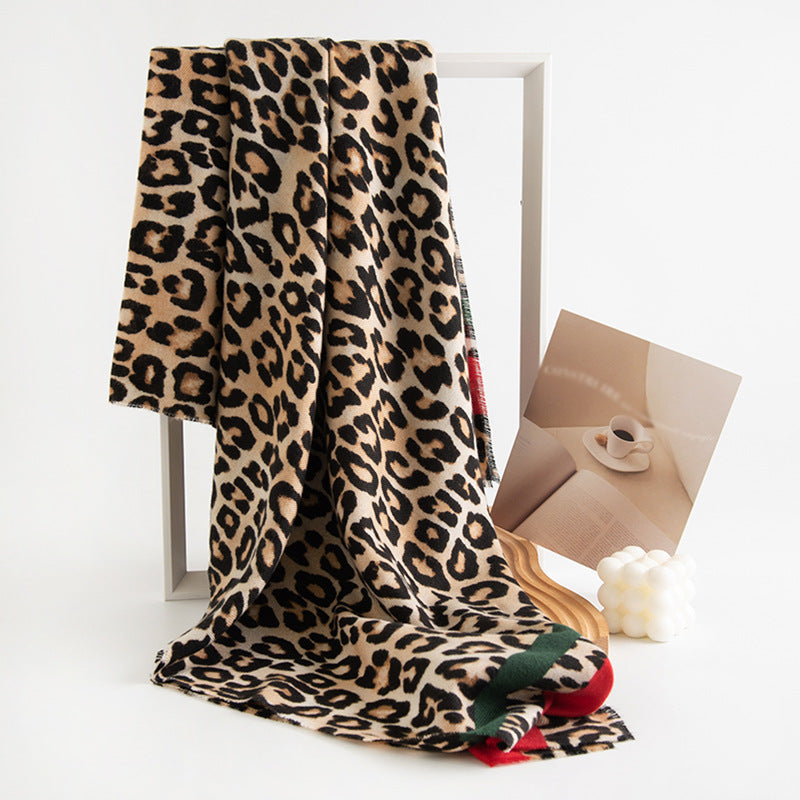 Leopard Print Artificial Cashmere Scarf Women&