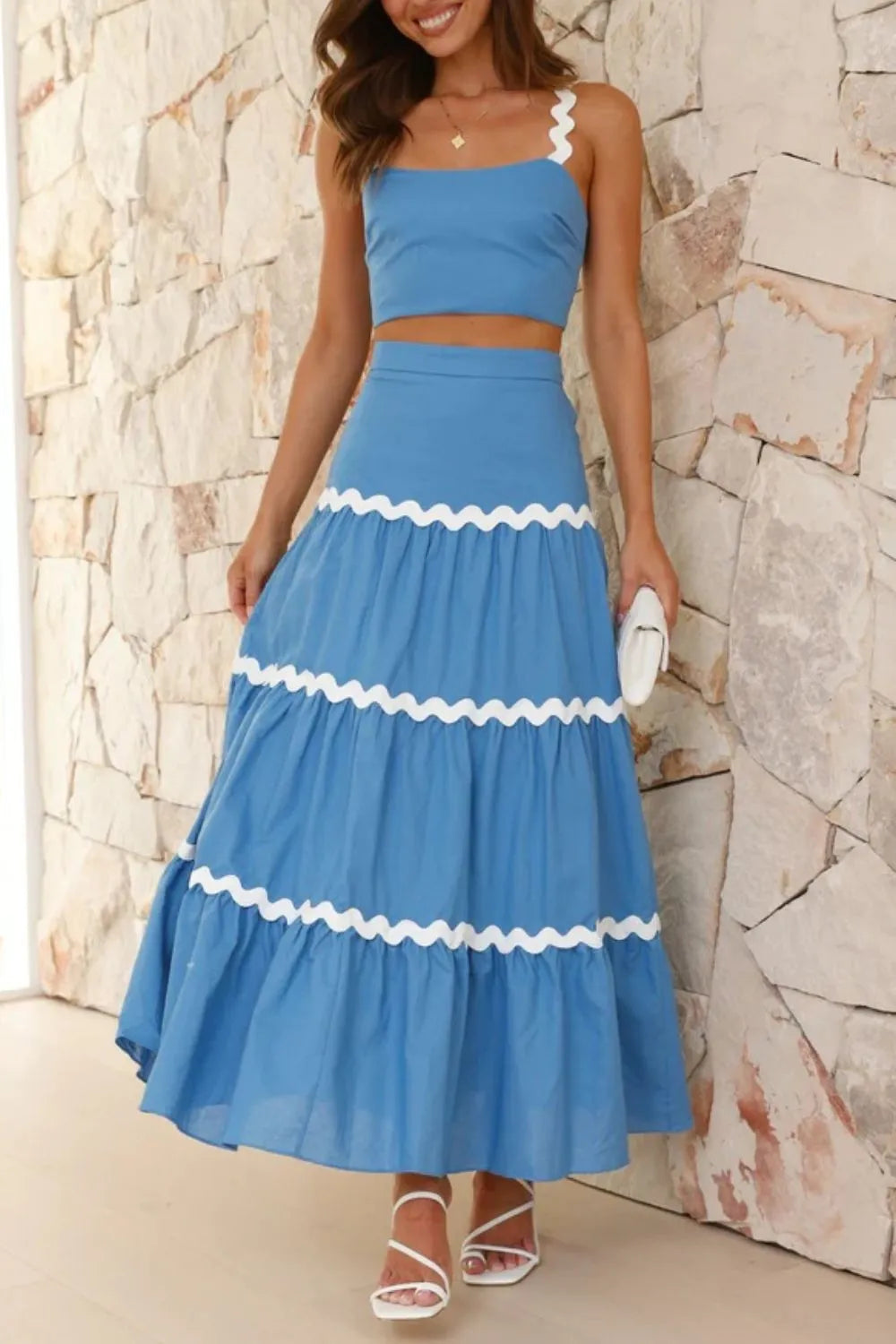 Contrast Trim Cami and Maxi Skirt Set