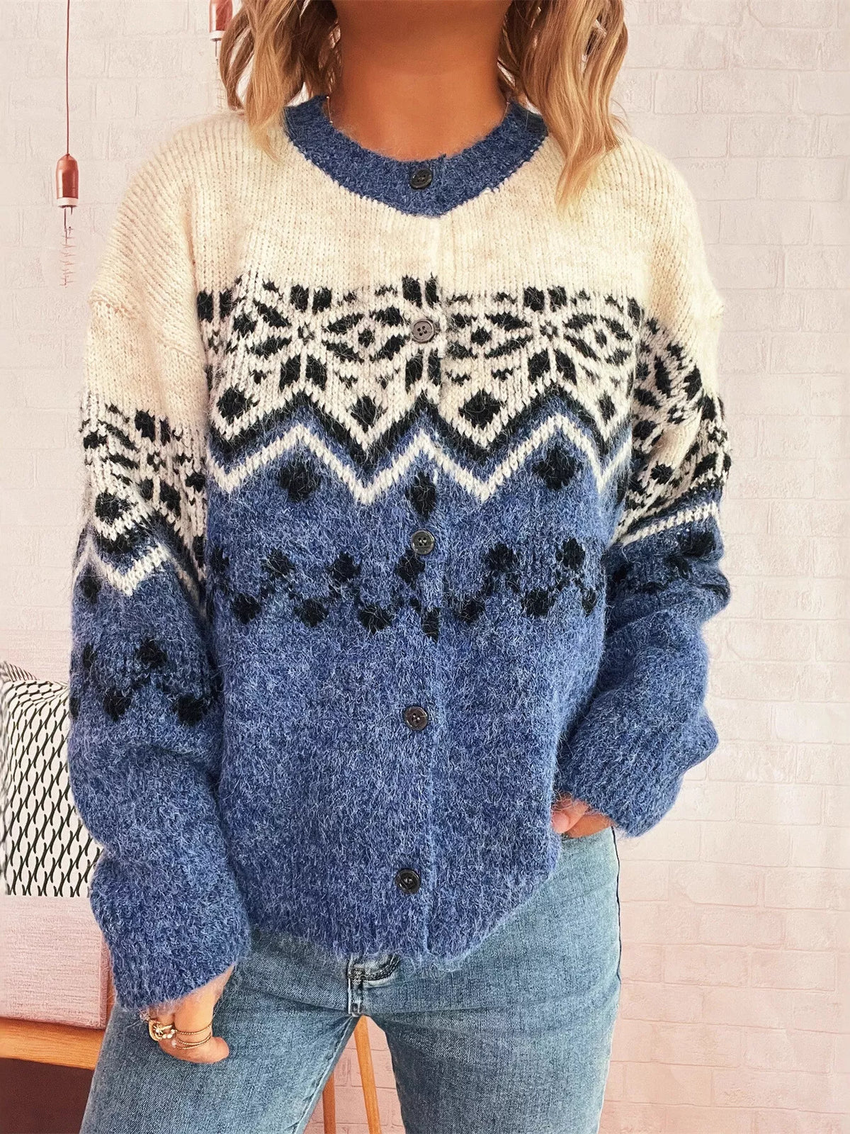 Christmas Button Up Drop Shoulder Cardigan