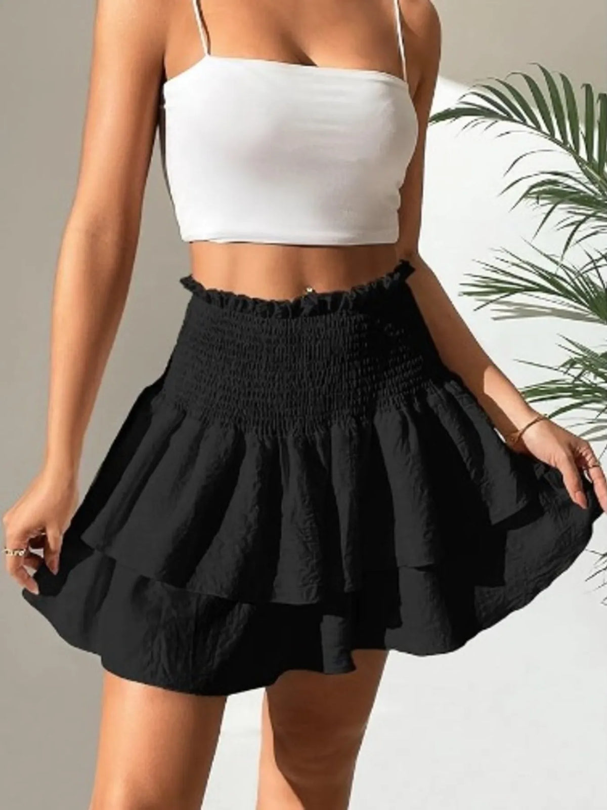 Smocked Layered Mini Skirt