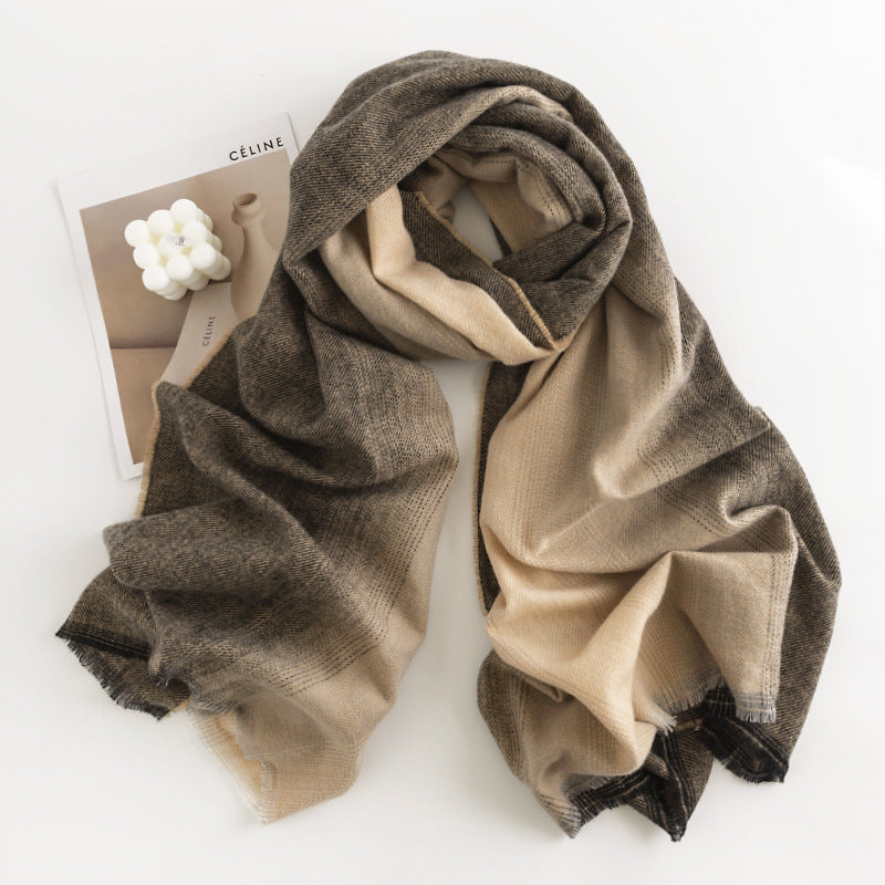 Herringbone Pattern Monochrome Artificial Cashmere Scarf Women&
