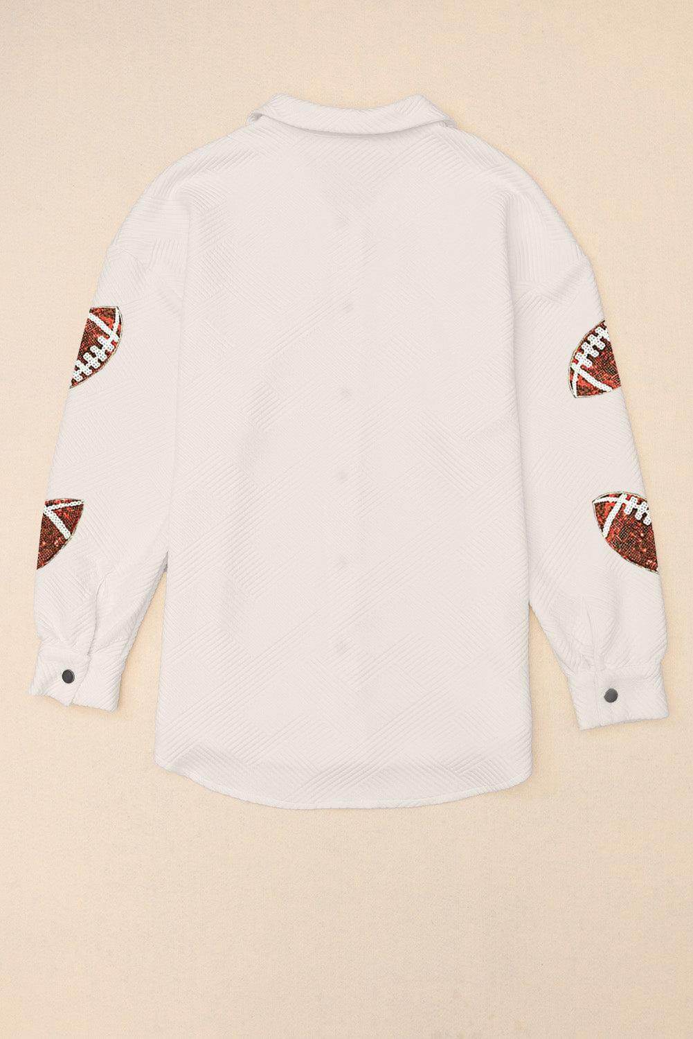 Sequin Football Patch Collared Neck Snap Button Jacket for Women