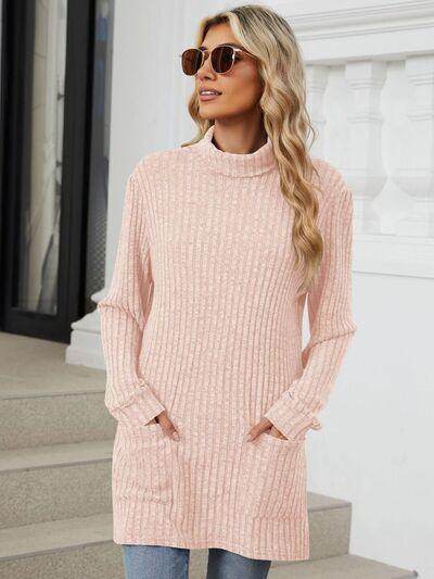 Ribbed Mock Neck Long Sleeve T-Shirt for Women Stylish Wear