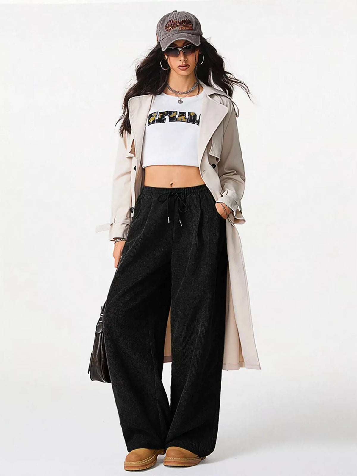 Relaxed Fit Corduroy Pants with Drawstring