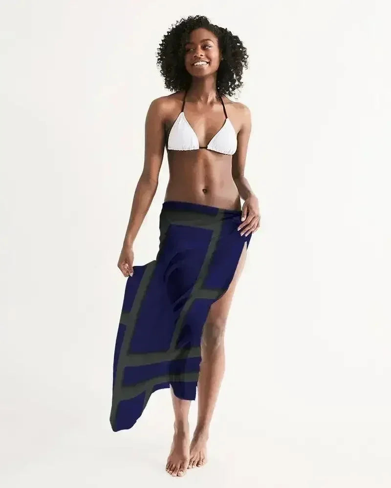 Sheer Sarong Swimsuit Cover Up Wrap / Geometric Dark Blue and Green