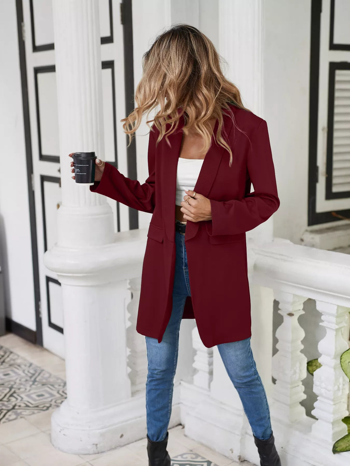 Lapel Collar Long Sleeve Blazer