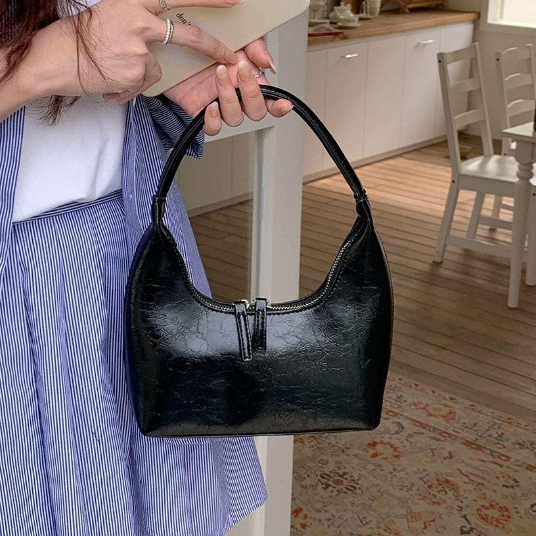 Silver mini hobo shoulder bag, small shoulder purse, women&
