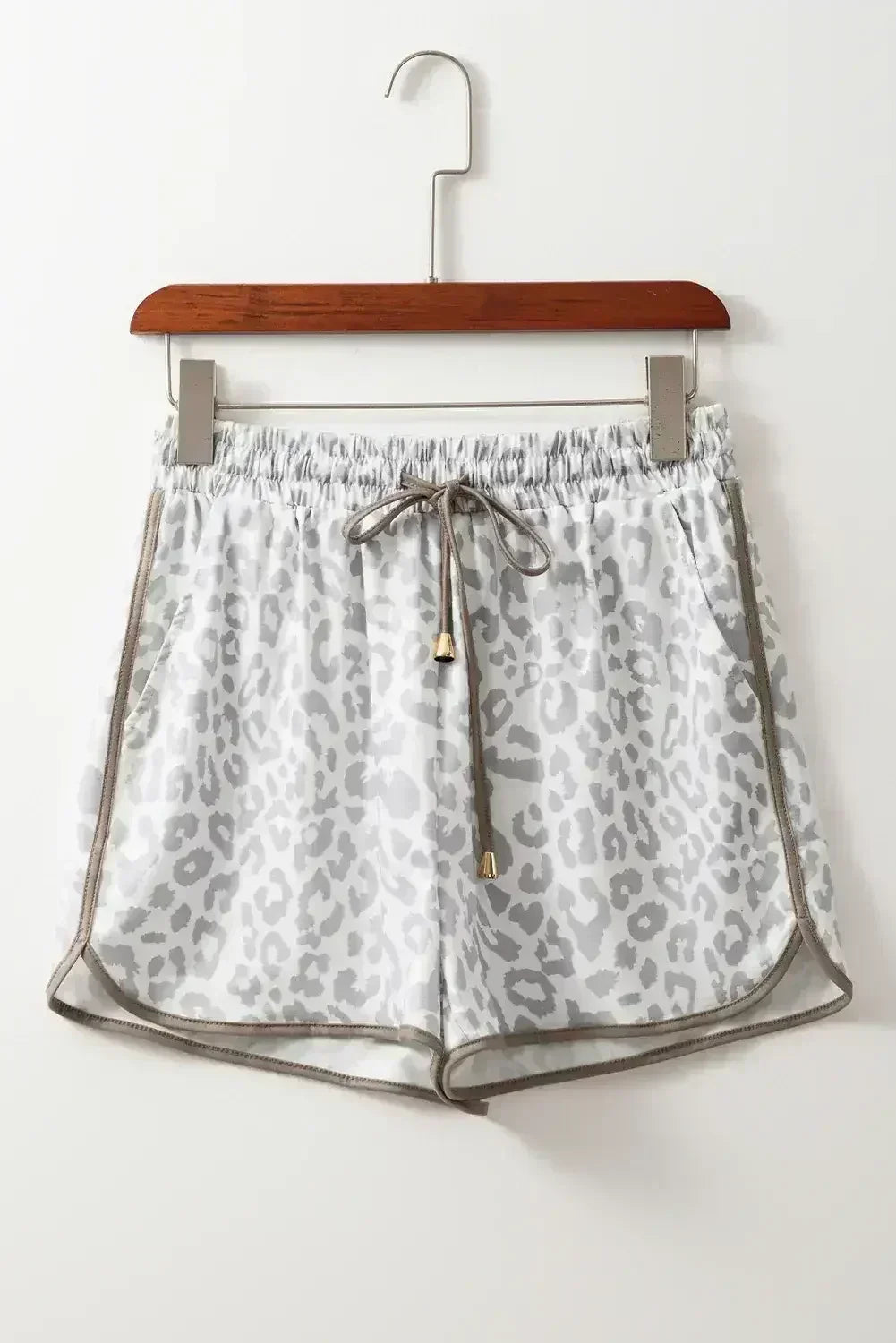 Blue Leopard Elastic Waist Lace up Contrast Trim Casual Shorts