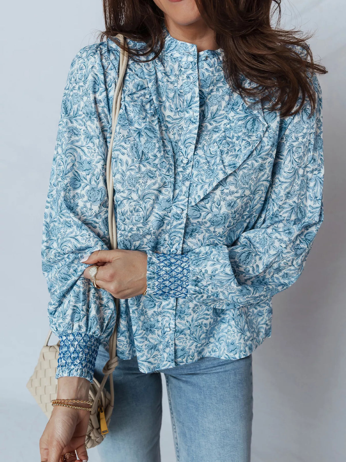 Floral Button Up Puff Sleeve Shirt