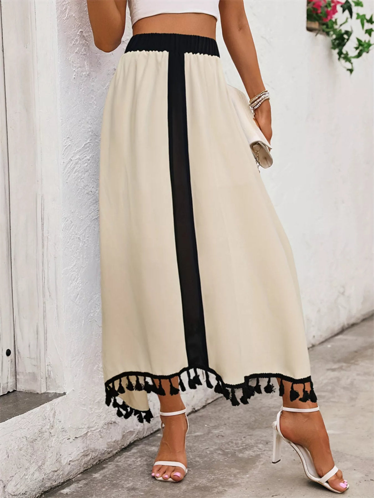 Tassel Trim High Waist Skirt