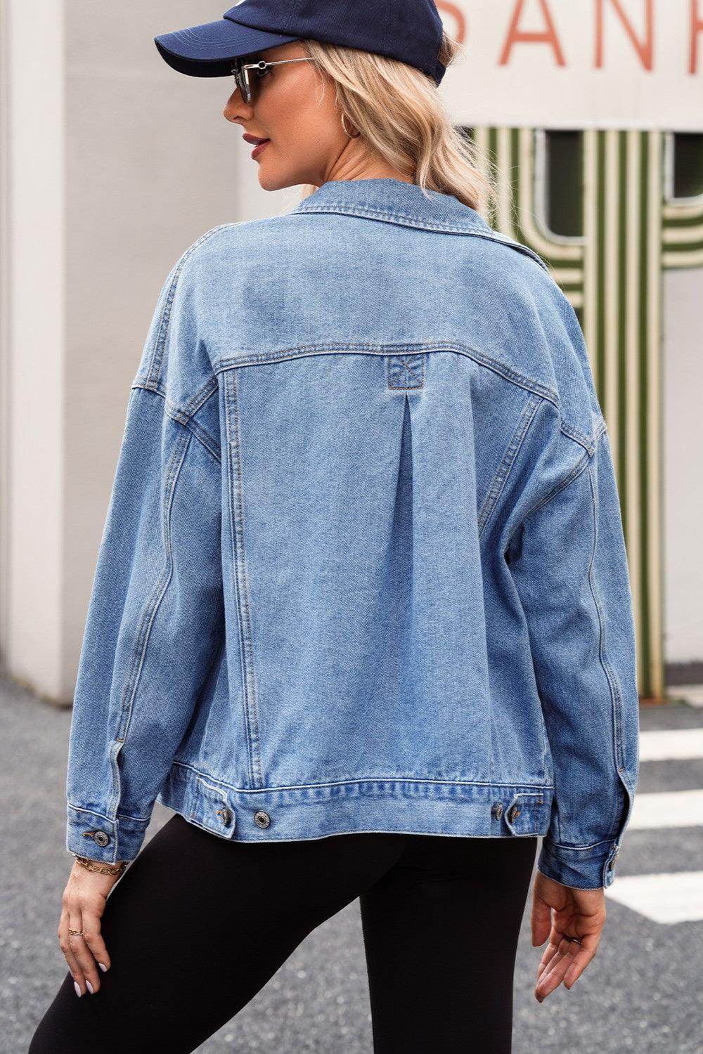 Stylish Pocketed Button Up Denim Jacket for Women