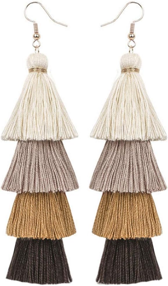 Faux Fur Pom Pom Tassel Drop Dangle Earrings Set