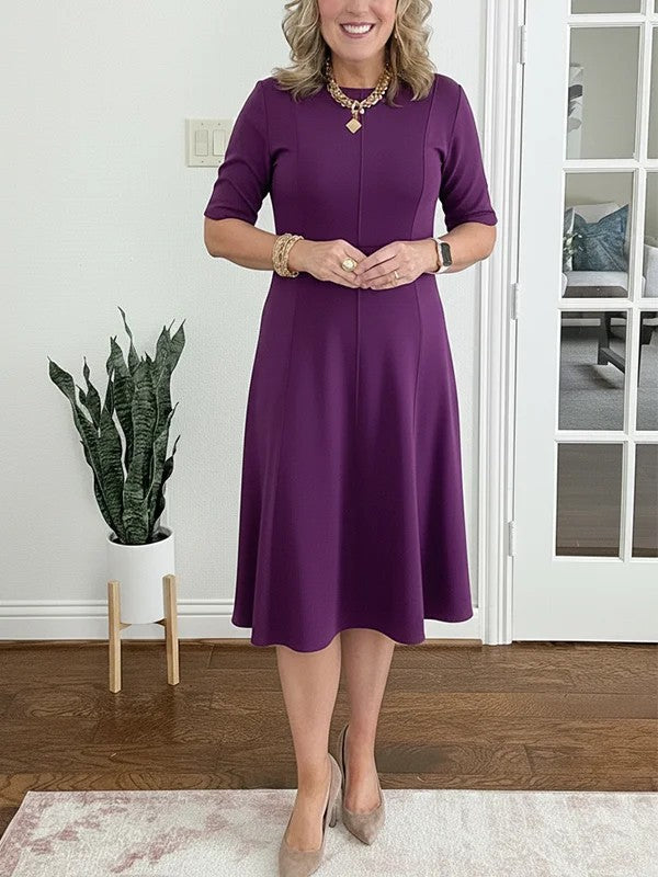 2026New Short-Sleeved Slim-Fitting Round-Neck Spring And Summer Solid Color Cross-Border Dress European And American Style Women&