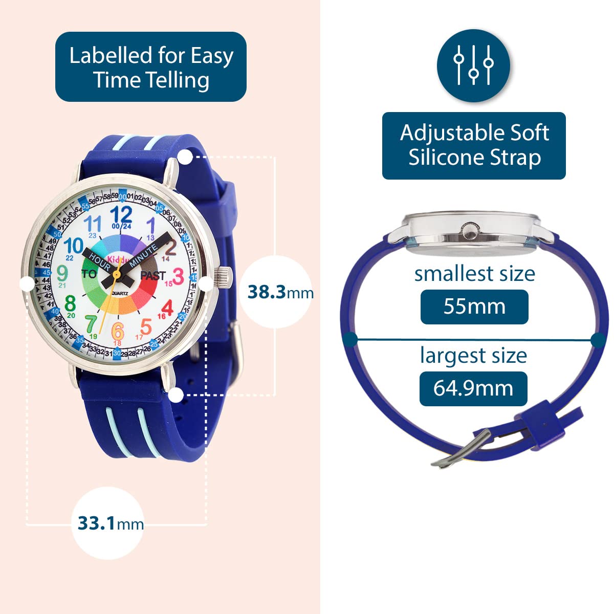 Kids Time Teacher Watch - Educational Analog Watch with Japanese Quartz Movement Ages 5-12