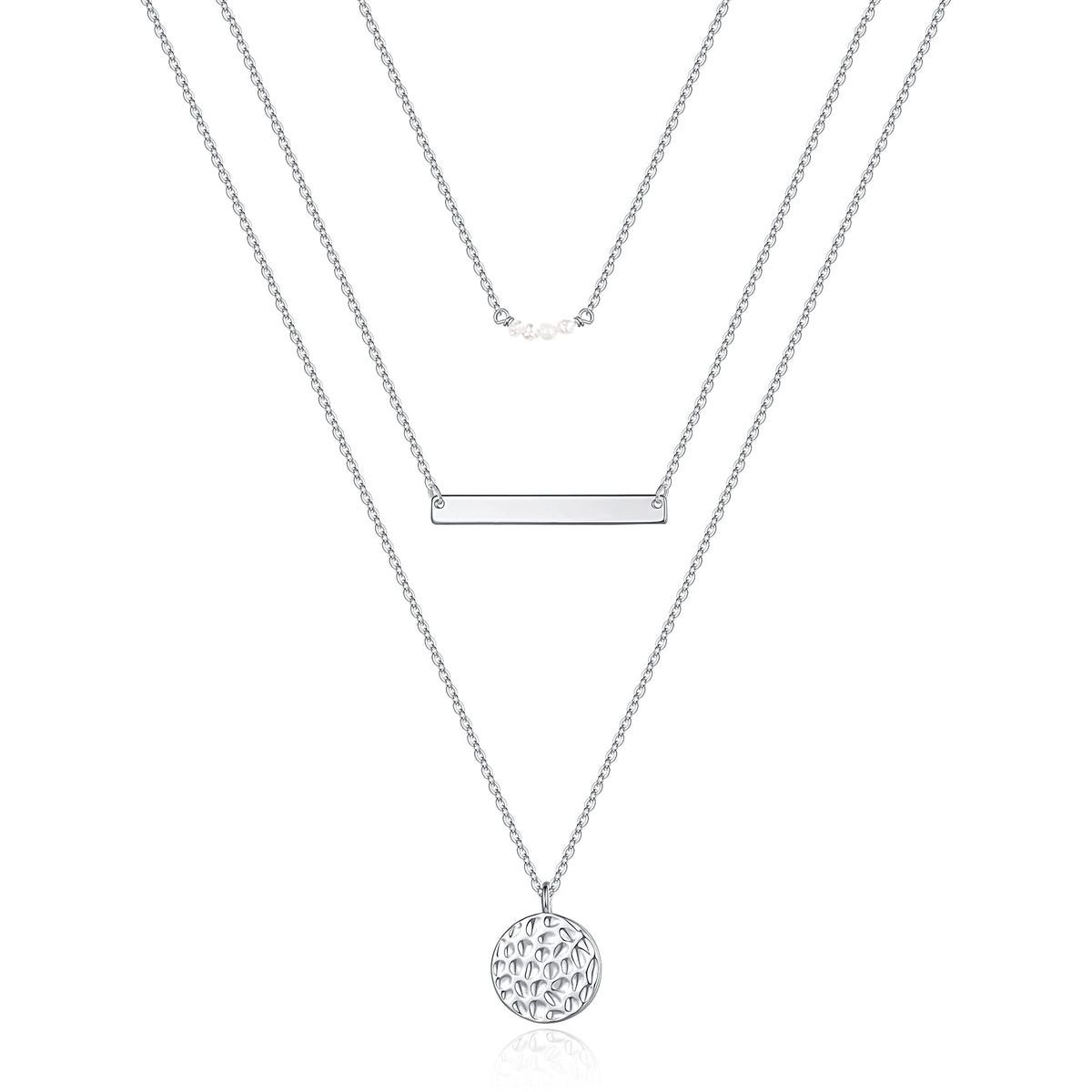 Turandoss Dainty Layered Choker Necklace, Handmade Y Pendant Necklace Multilayer Bar Disc Necklace Adjustable Layering Choker Necklaces for Women