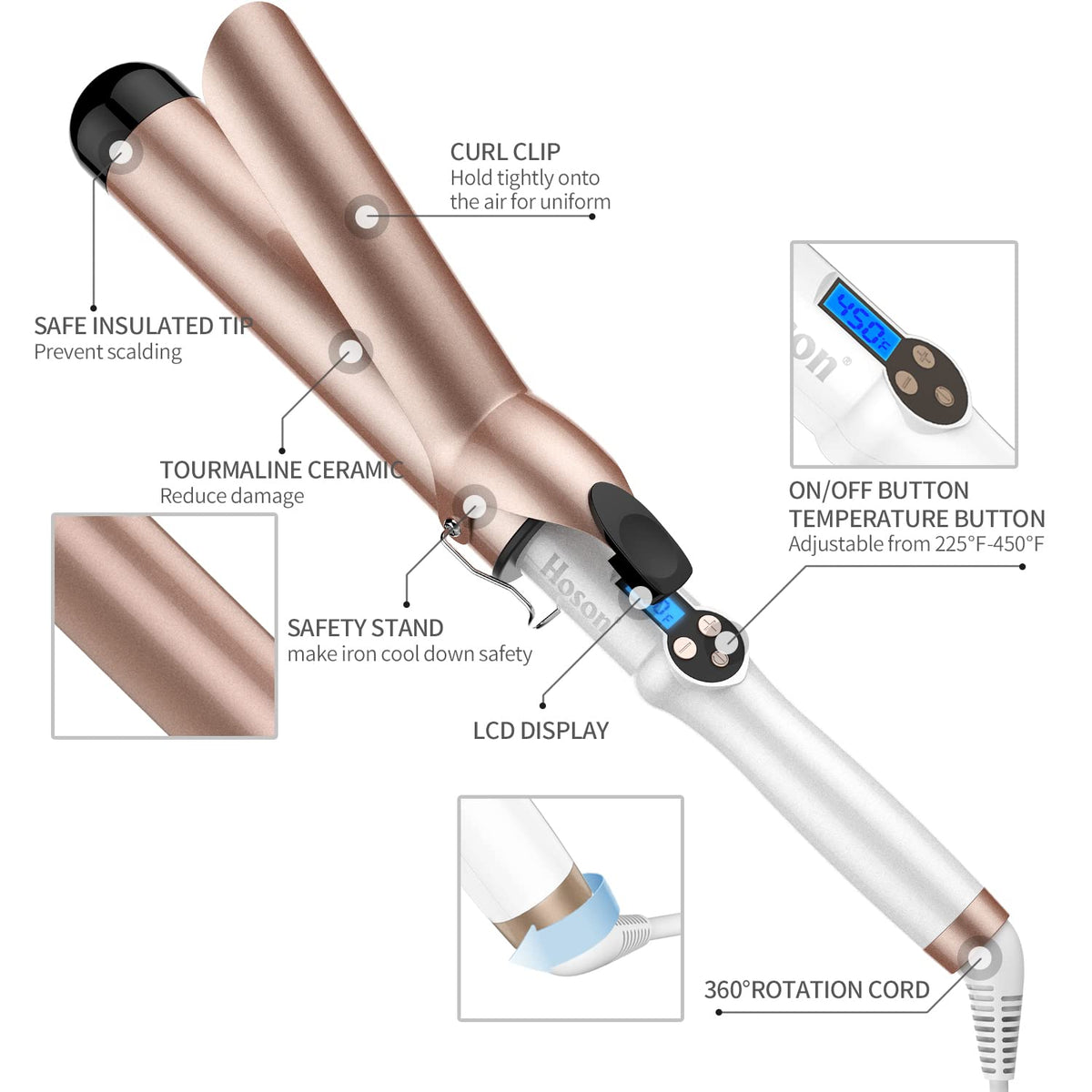 Professional Ceramic Tourmaline Curling Iron 3/4 Inch - Hair Curler with Heat Protection