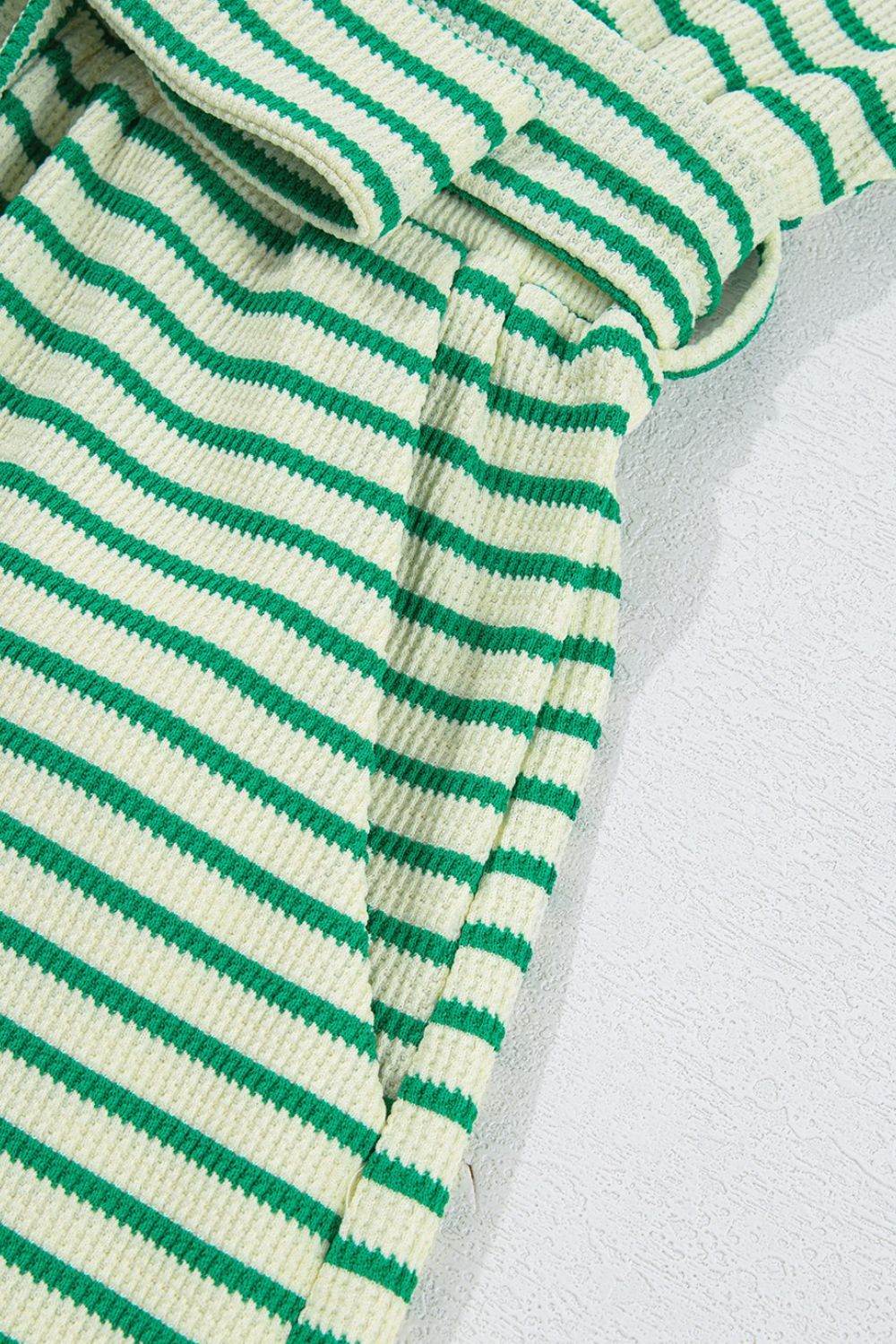 Striped Half Sleeve Tie Waist Romper