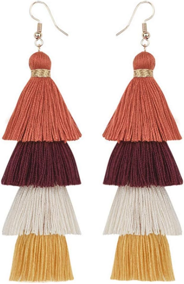 Faux Fur Pom Pom Tassel Drop Dangle Earrings Set