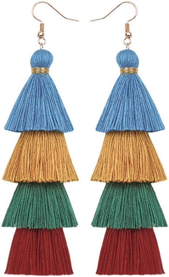 Faux Fur Pom Pom Tassel Drop Dangle Earrings Set