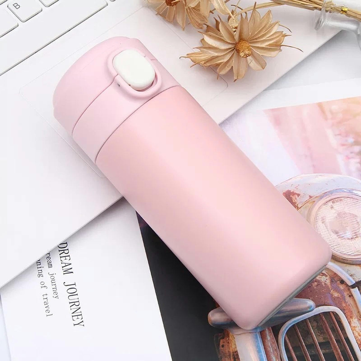 Intelligent Temperature Measurement And Bouncing Insulation Cup, Outdoor Leisure And Casual Business Gift Cup-Pink-300ml (Clearance)