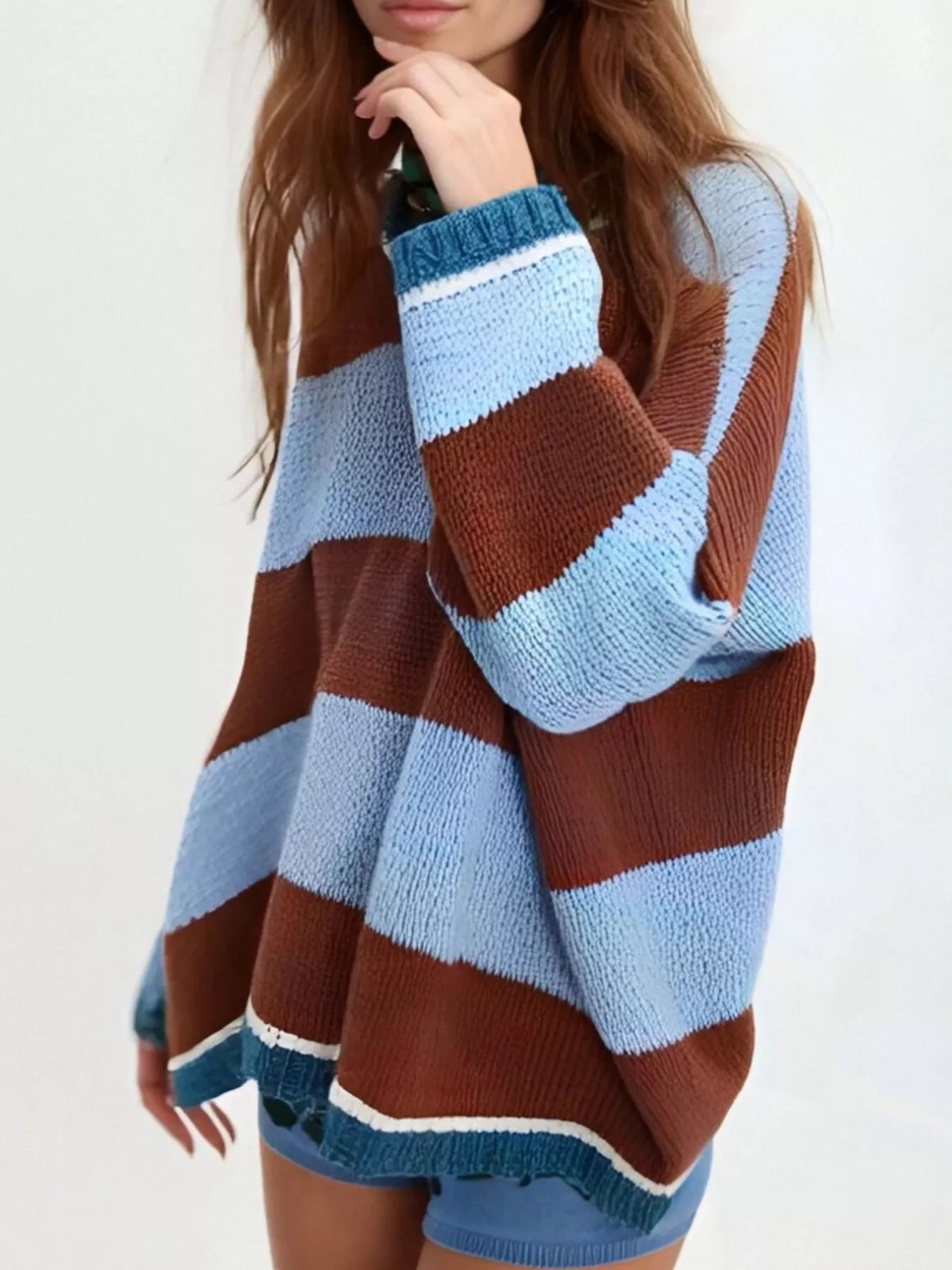 Color Block Round Neck Sweater