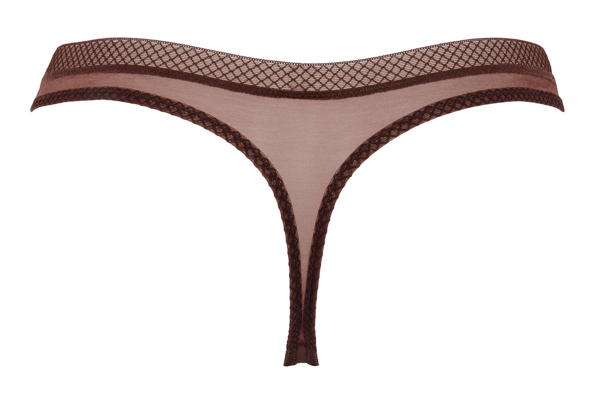 Gossard Glossies Rich Brown Sheer See Through Thong Panty