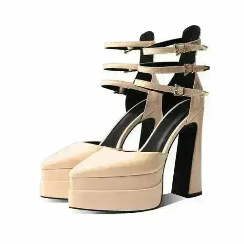 Pointed Toe High Heel Hollow Sandals - 14.5cm Platform Pumps | Femstylo