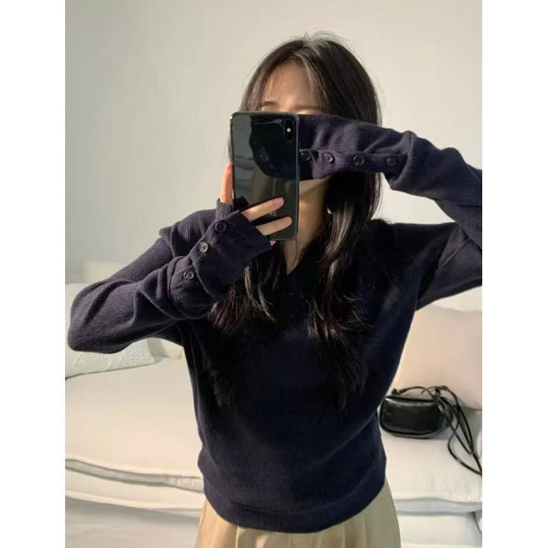 Korean-style Elegant And Versatile Top With Slit Cuffs