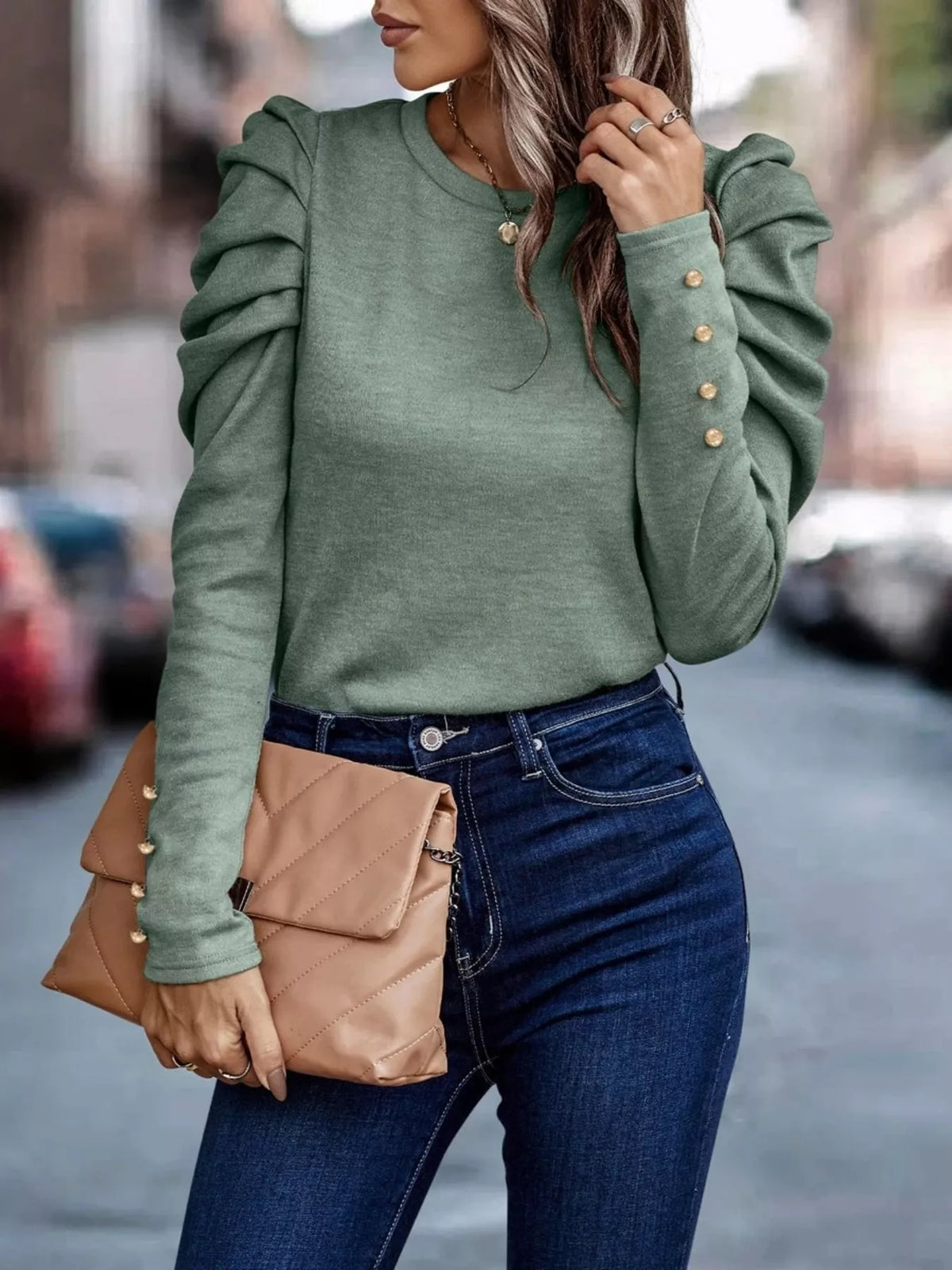 Puff Sleeve Round Neck T-Shirt