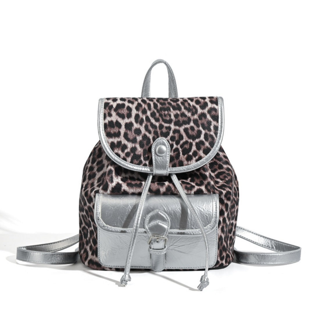 Retro contrasting leopard print backpack, women&
