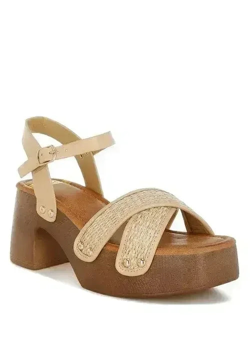 Qasa Studded Raffia Clog Sandals