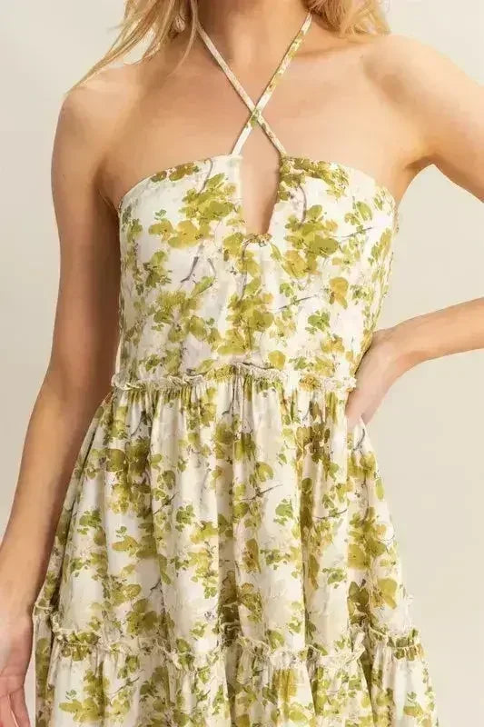 HYFVE Floral Halter Dress – Tiered Mini with Adjustable Ties