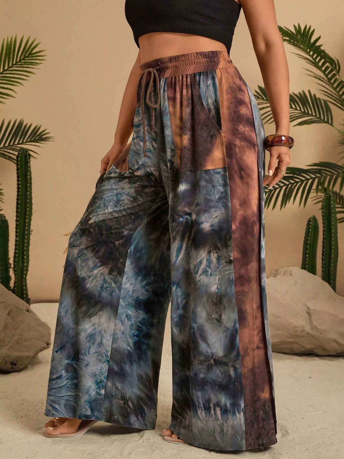 Full Size Tie-Dye Wide Leg Casual Pants Plus Size