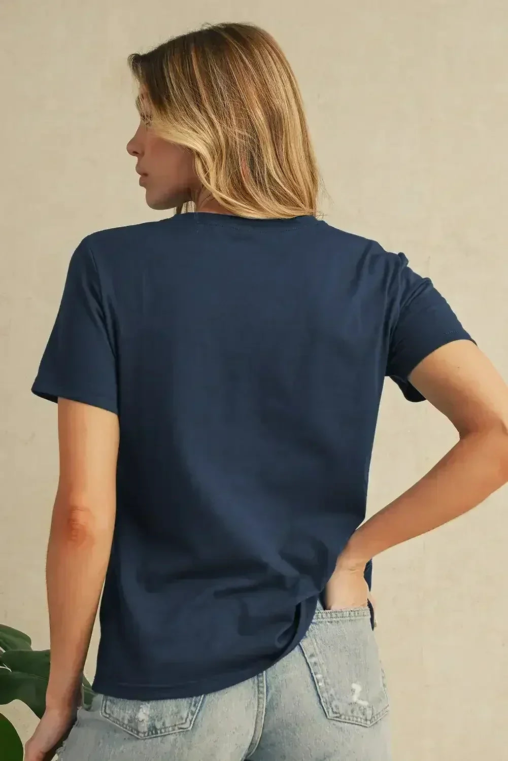 Dirty Blue Solid Color Round Neck T Shirt