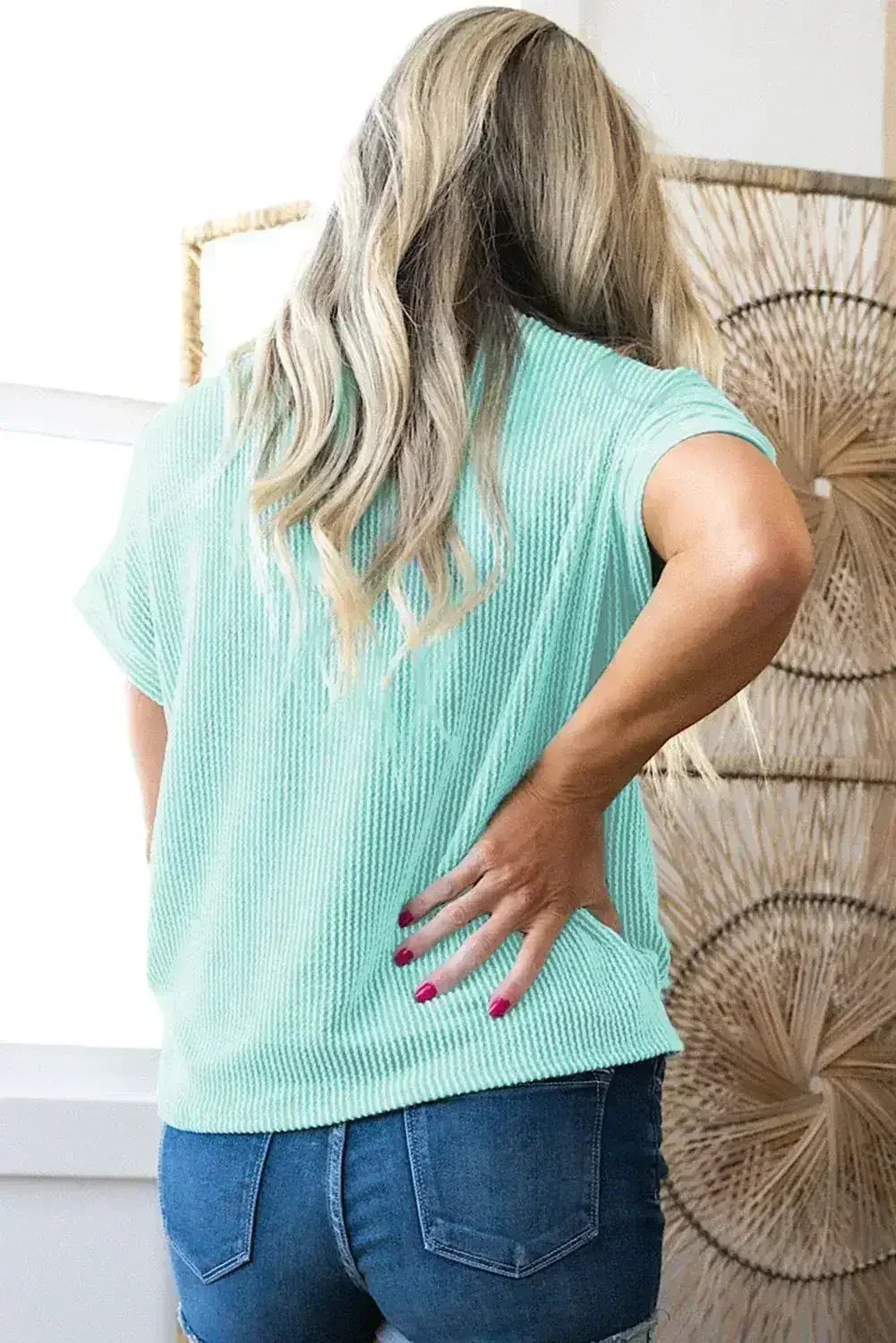 Pink Corded Colorblock Pocket Crew Neck T Shirt