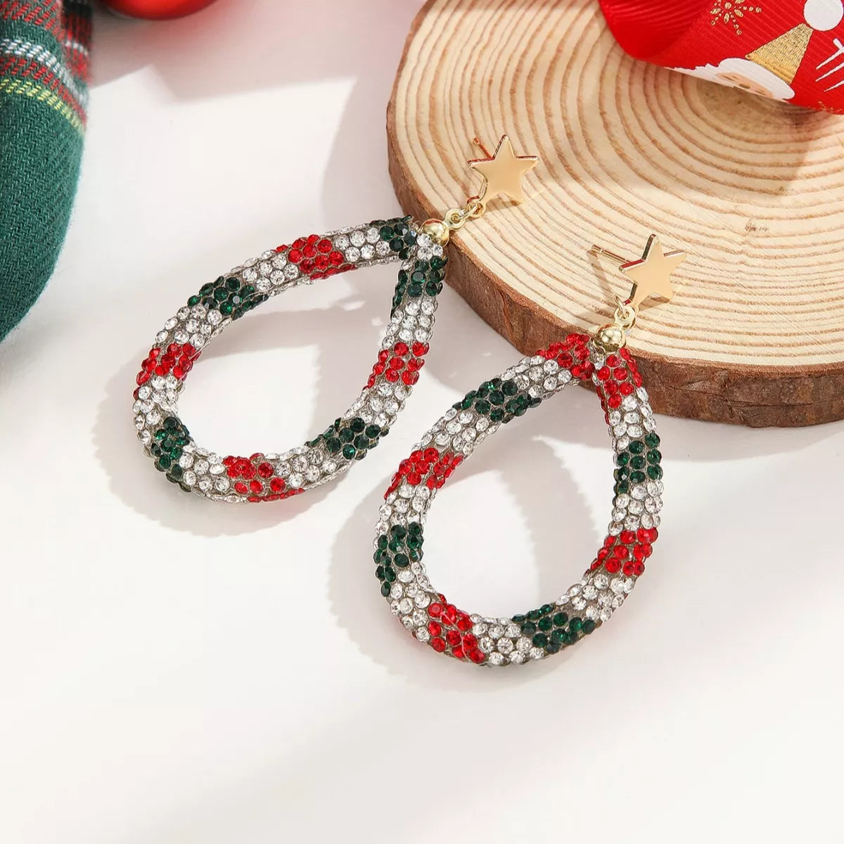 Christmas Rhinestone Teardrop Earrings