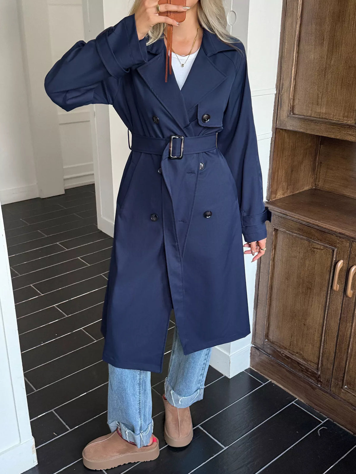 Double-Breasted Belted Trench Coat