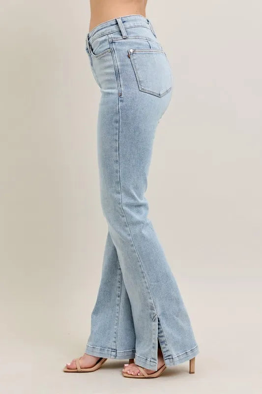Judy Blue Full Size Tummy Control Vintage Wash Side Slit Slim Boot Jeans Plus Size