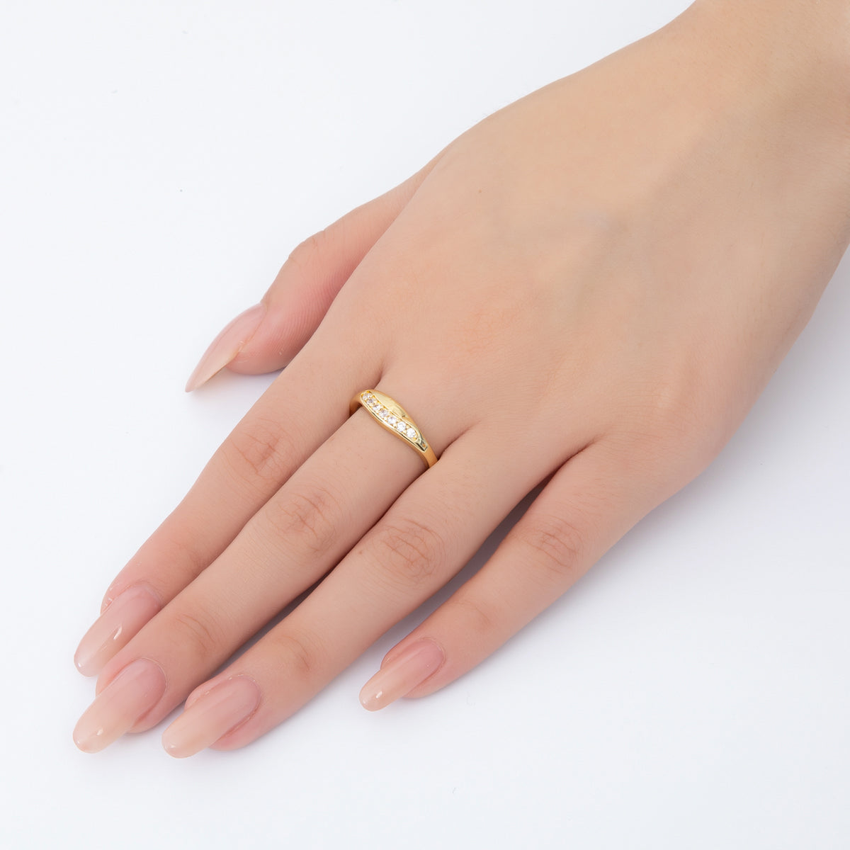 18K Gold Filled Clear Micro Paved CZ Adjustable Thin Band Ring | O2255