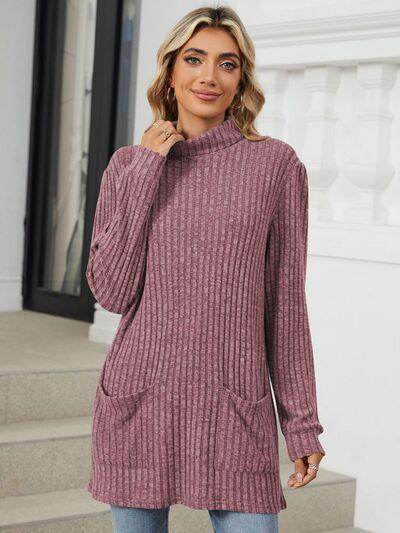 Ribbed Mock Neck Long Sleeve T-Shirt for Women Stylish Wear