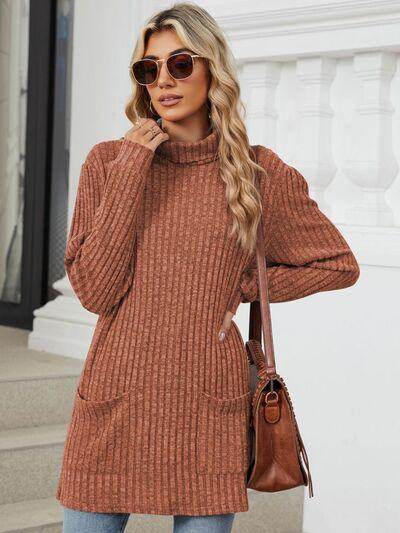 Ribbed Mock Neck Long Sleeve T-Shirt for Women Stylish Wear