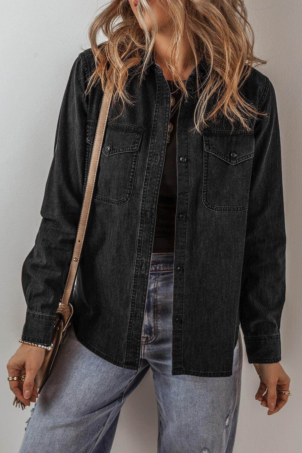Button Up Long Sleeve Denim Jacket for Women Stylish Fit