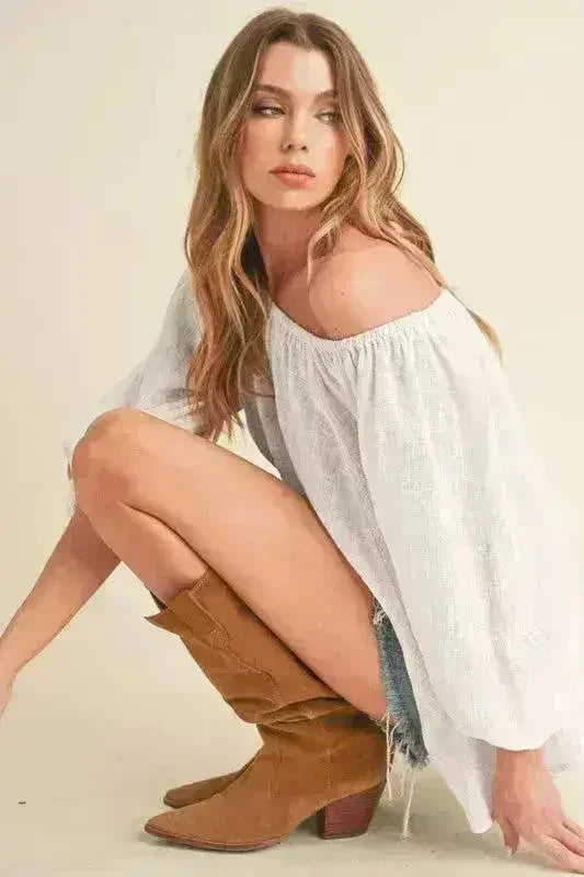 Off-Shoulder Balloon Sleeve Blouse | Feminine Cotton Top - Femstylo