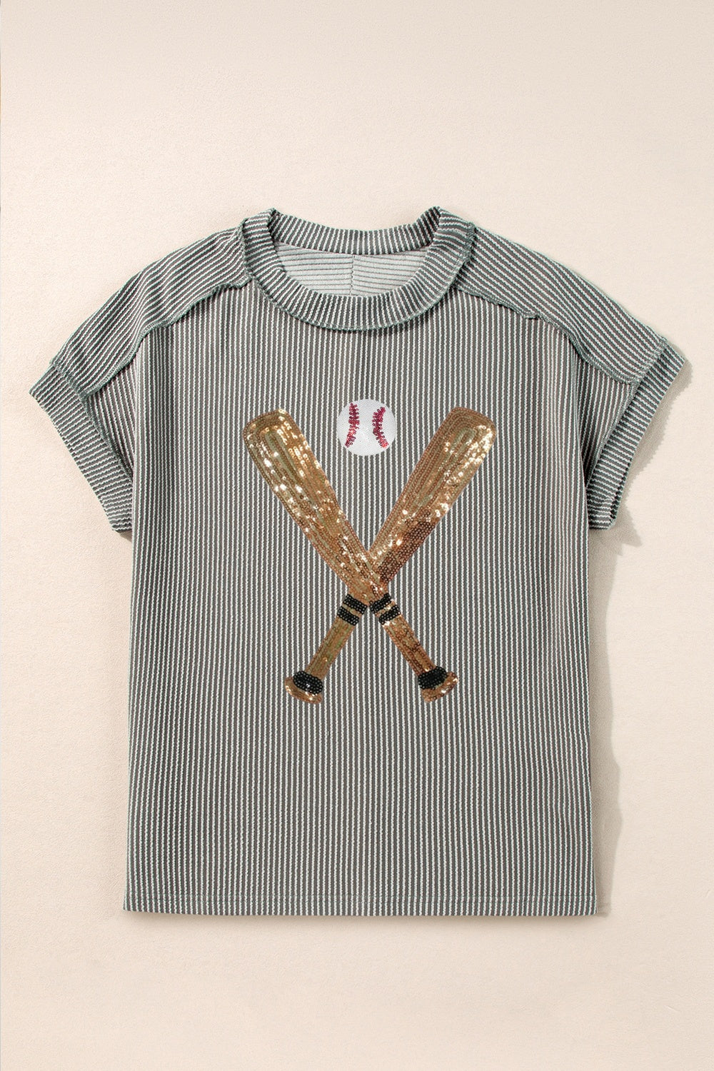 Sequin Baseball Shirt - Sequin Baseball Round Neck Short Sleeve T-Shirt