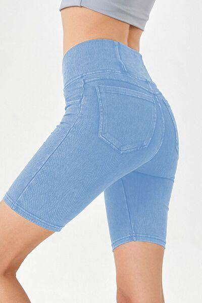 Basic Bae Asymmetrical Waist Denim Shorts With Pockets